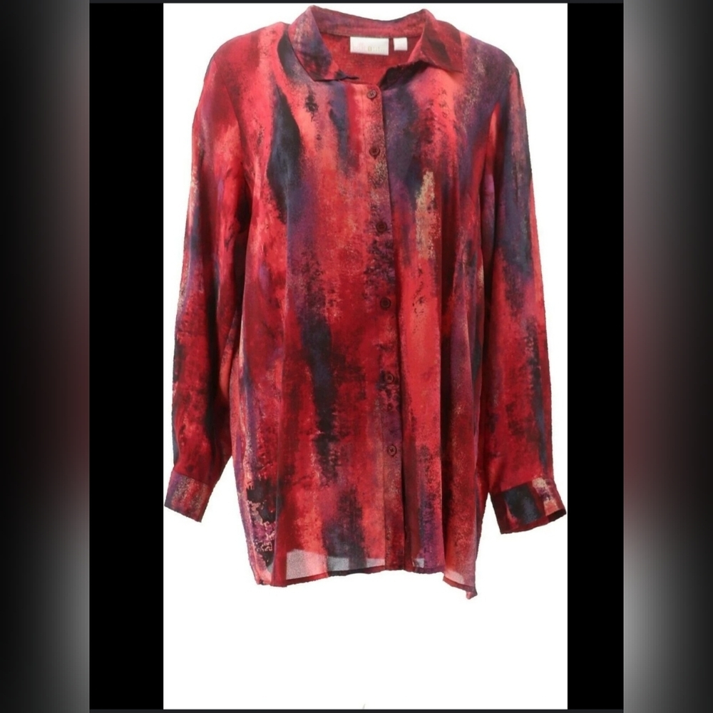 Belle Kim Gravel Pleated Back Watercolor Print Blouse - Picture 1 of 2